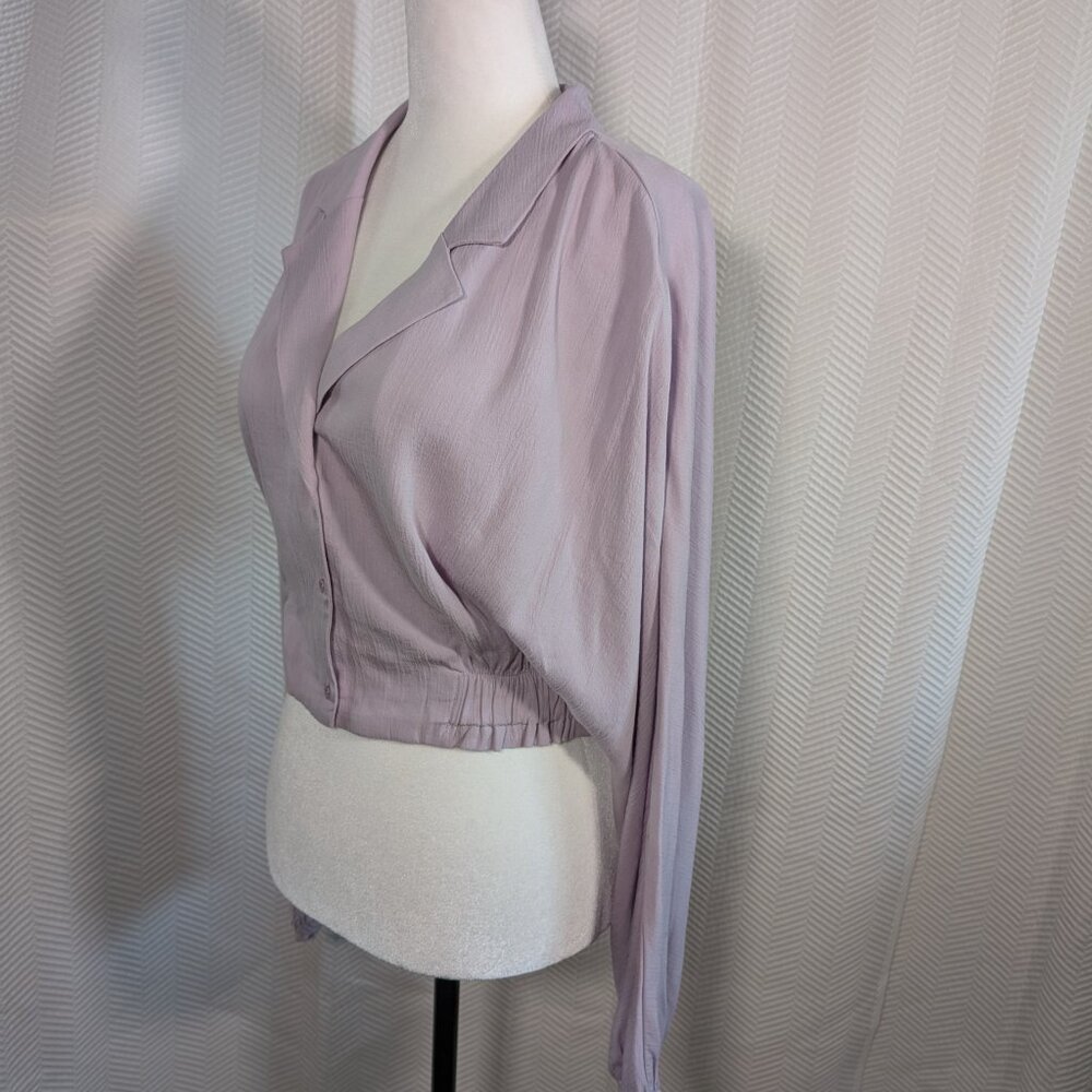 Zara Cropped Button Down Blouse Lavender Purple Size Medium Pastel Minimalist